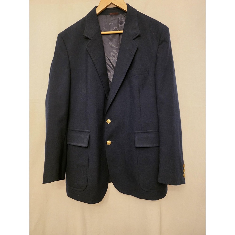 English Manor Blazer Sport Coat Mens 48L Navy Gold‎ Button Jacket Made Poland